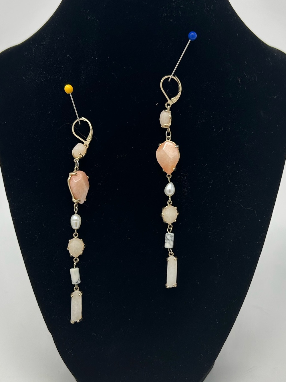 Gold-Tone Peach Stone & Pearl Dangle Earrings